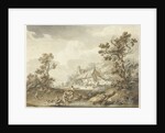 Farm with on the foreground washing women by Hendrik Meijer