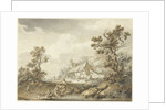 Farm with on the foreground washing women by Hendrik Meijer