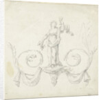 Design for room decoration with a panel with a maenad on two volutes by Abraham Meertens