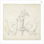 Design for room decoration with a panel with a maenad on two volutes by Abraham Meertens