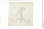 Design for room decoration with a panel with a maenad on two volutes by Abraham Meertens
