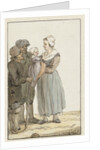 Woman with child at two men by Christina Chalon