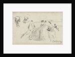 Sketch of a country road with a farmer and cow heads by George Hendrik Breitner