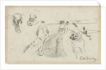Sketch of a country road with a farmer and cow heads by George Hendrik Breitner