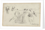 Sketch of a country road with a farmer and cow heads by George Hendrik Breitner
