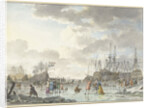 Frost Fair on a Frozen River with Ships by Hendrik Kobell