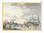 Frost Fair on a Frozen River with Ships by Hendrik Kobell