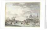 Frost Fair on a Frozen River with Ships by Hendrik Kobell