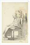 Young woman standing behind a seated reading old woman seen from the side by Pieter van Loon