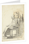 Young woman standing behind a seated reading old woman seen from the side by Pieter van Loon