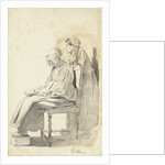Young woman standing behind a seated reading old woman seen from the side by Pieter van Loon
