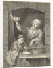 Man and boy in window with dove and eggs by Johannes Pieter de Frey