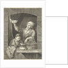 Man and boy in window with dove and eggs by Johannes Pieter de Frey