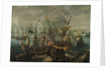 The Explosion of the Spanish Flagship during the Battle of Gibraltar by Cornelis Claesz. van Wieringen