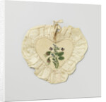 Bag made of durable two hearts lined with velvet, painted with flowers, surrounded by a border of cream-colored wrinkled sil by Anonymous