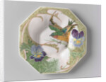 Dish, part of a set, painted with bird and violins by C.W.J. 't Hart