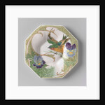 Dish, part of a set, painted with bird and violins by C.W.J. 't Hart