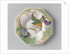 Dish, part of a set, painted with bird and violins by C.W.J. 't Hart