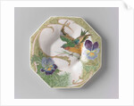 Dish, part of a set, painted with bird and violins by C.W.J. 't Hart