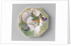 Dish, part of a set, painted with bird and violins by C.W.J. 't Hart