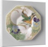 Dish, part of a set, painted with bird and violins by C.W.J. 't Hart