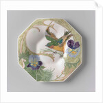 Dish, part of a set, painted with bird and violins by C.W.J. 't Hart
