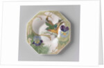 Dish, part of a set, painted with bird and violins by C.W.J. 't Hart