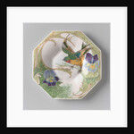 Dish, part of a set, painted with bird and violins by C.W.J. 't Hart