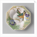 Dish, part of a set, painted with bird and violins by C.W.J. 't Hart
