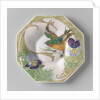 Dish, part of a set, painted with bird and violins by C.W.J. 't Hart