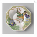 Dish, part of a set, painted with bird and violins by C.W.J. 't Hart