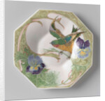 Dish, part of a set, painted with bird and violins by C.W.J. 't Hart