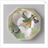 Dish, part of a set, painted with bird and violins by C.W.J. 't Hart