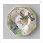 Dish, part of a set, painted with bird and violins by C.W.J. 't Hart