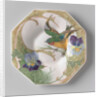 Dish, part of a set, painted with bird and violins by C.W.J. 't Hart