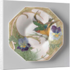 Dish, part of a set, painted with bird and violins by C.W.J. 't Hart