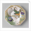 Dish, part of a set, painted with bird and violins by C.W.J. 't Hart