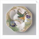Dish, part of a set, painted with bird and violins by C.W.J. 't Hart