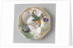 Dish, part of a set, painted with bird and violins by C.W.J. 't Hart