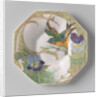 Dish, part of a set, painted with bird and violins by C.W.J. 't Hart
