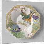 Dish, part of a set, painted with bird and violins by C.W.J. 't Hart