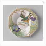 Dish, part of a set, painted with bird and violins by C.W.J. 't Hart