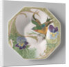 Dish, part of a set, painted with bird and violins by C.W.J. 't Hart
