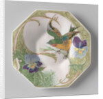 Dish, part of a set, painted with bird and violins by C.W.J. 't Hart