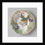 Dish, part of a set, painted with bird and violins by C.W.J. 't Hart