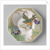 Dish, part of a set, painted with bird and violins by C.W.J. 't Hart