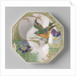 Dish, part of a set, painted with bird and violins by C.W.J. 't Hart