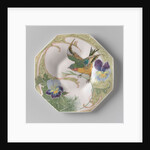 Dish, part of a set, painted with bird and violins by C.W.J. 't Hart