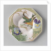 Dish, part of a set, painted with bird and violins by C.W.J. 't Hart