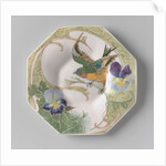 Dish, part of a set, painted with bird and violins by C.W.J. 't Hart